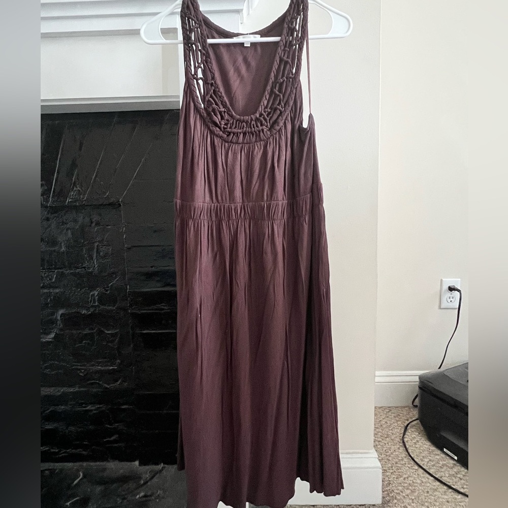 Brown Matty M crochet neck sleeveless dress